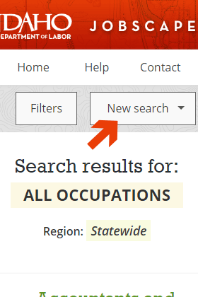 Screenshot of new search button